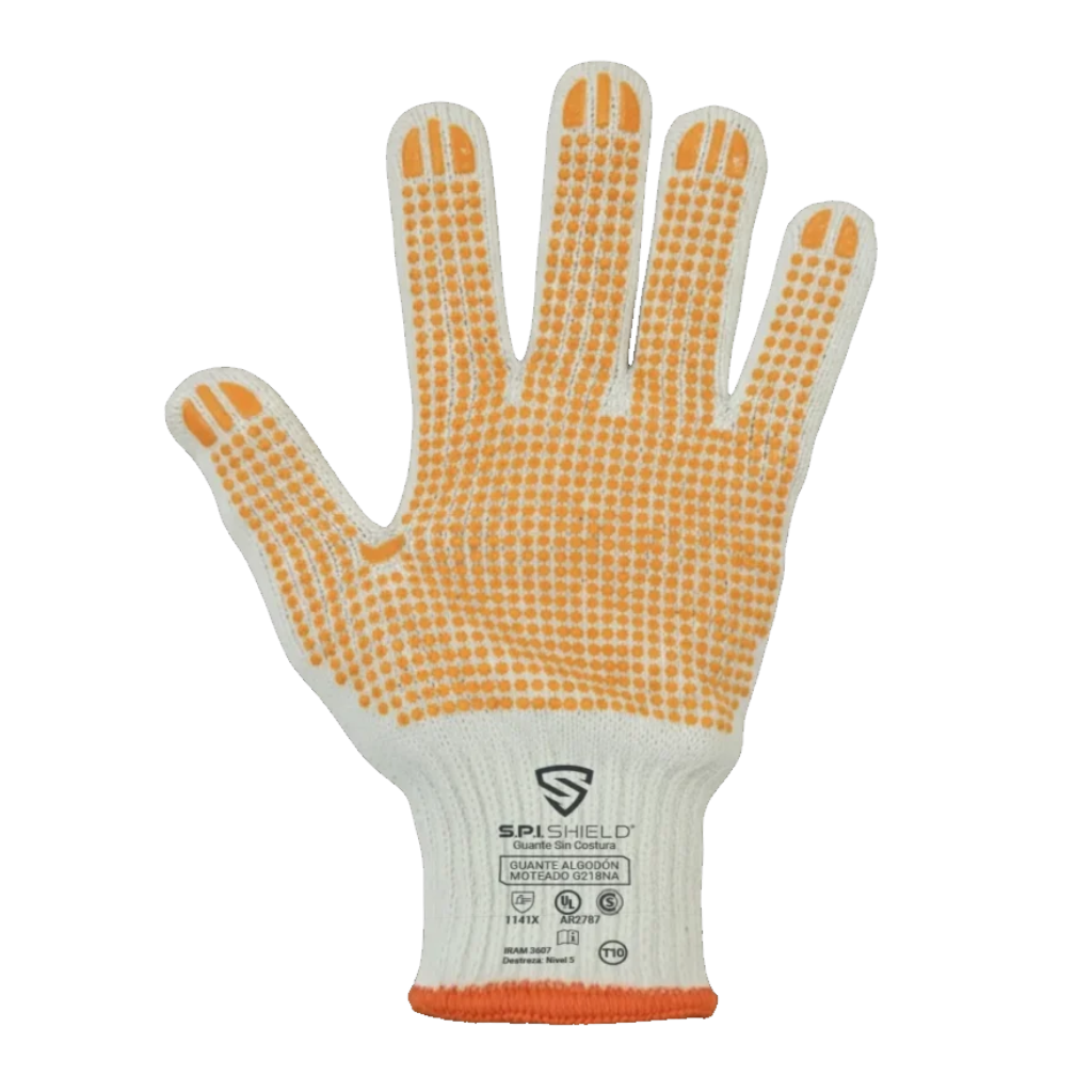 Guante algodón natural sin costura moteado en PVC G218NA - S.P.I. Shield